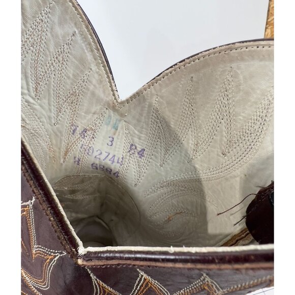 Vintage Dan Post Western Cowboy Boots Leather Sole Men's Size 8 Brown & Tan - Picture 11 of 14